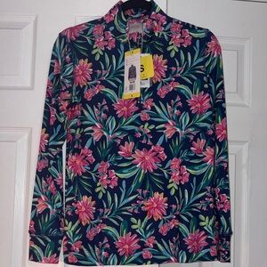 🏝️Stella Parker Women’s Floral Long Sleeve Quarter Zip Athletic Shirt Size Small